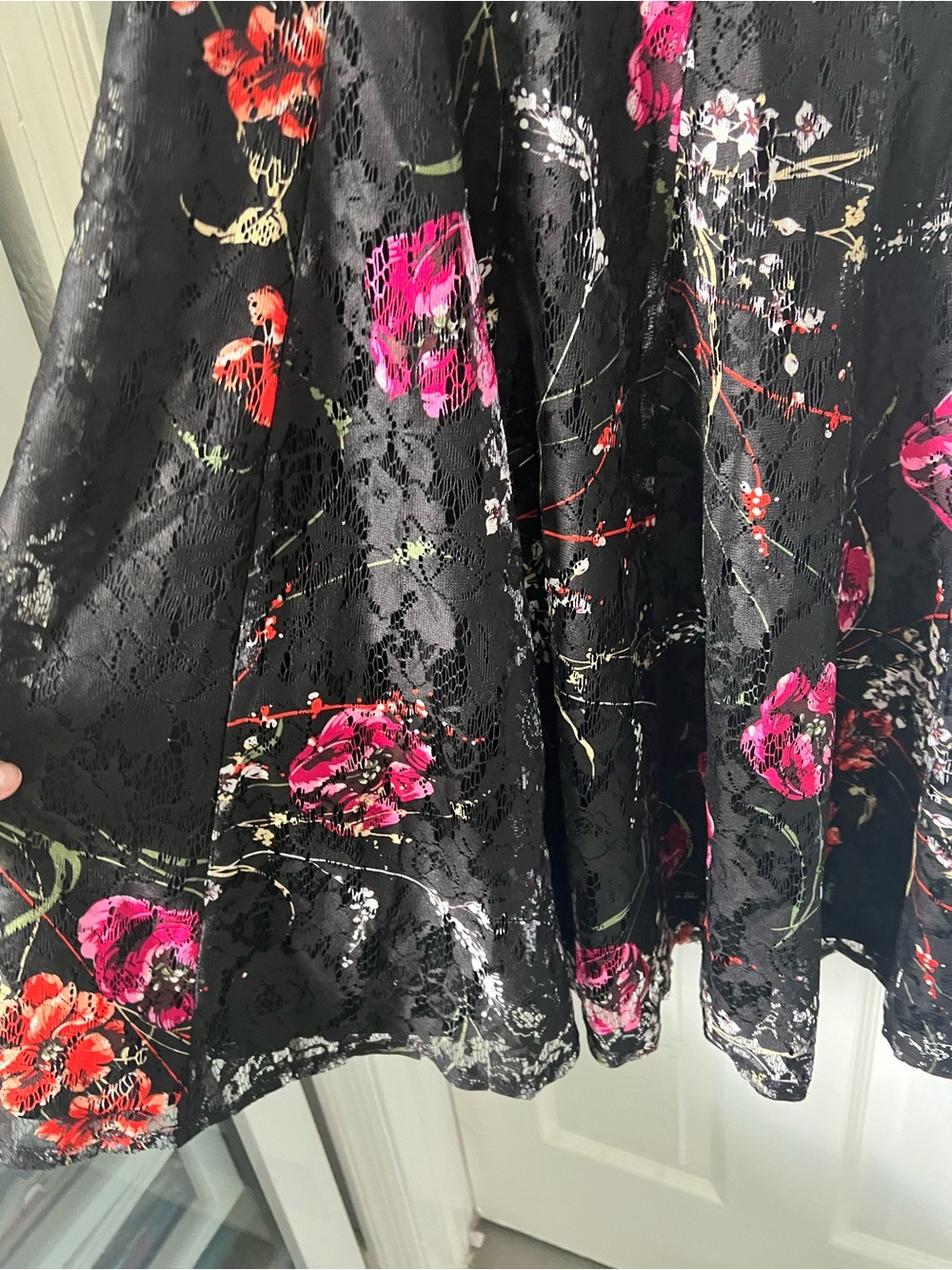 Betsey Johnson Black Midi Dress with Pink & Red Floral Print cocktail dress - Picture 3 of 5